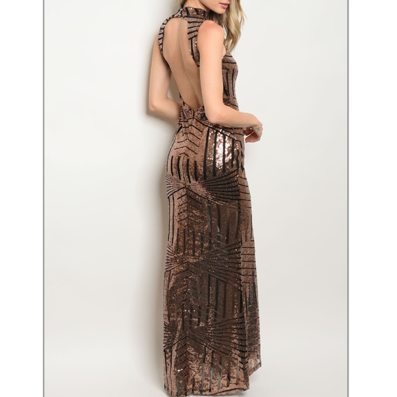 🌿New ! BLACK WITH BRONZE SEQUINS DRESS-101  - Picture 4 of 5